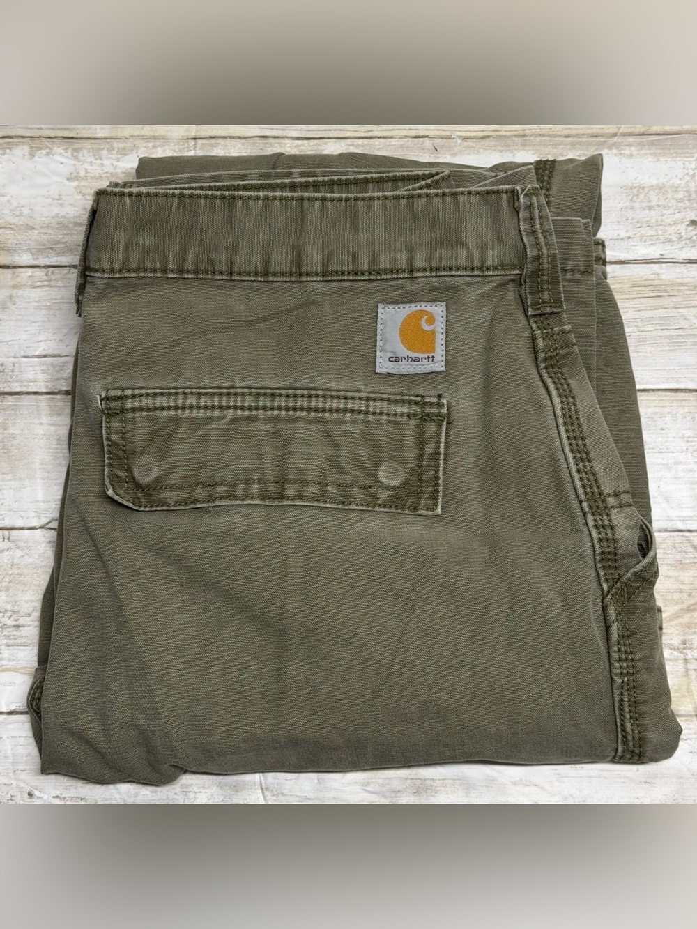Carhartt Rugged Relaxed Fit Cargo Pants Men's 31 Olive Canvas Cargo Pockets Logo